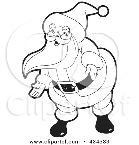 Royalty-Free (RF) Clipart Illustration of an Outlined Santa Bending And Gesturing by Lal Perera
