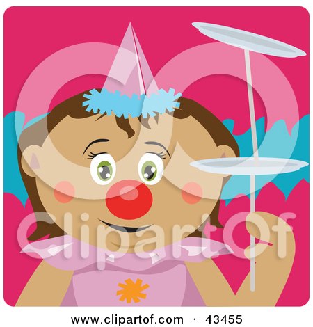 Clipart Illustration of a Latin American Girl Clown Doing A Balancing Act by Dennis Holmes Designs