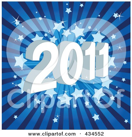 Royalty-Free (RF) Clipart Illustration of a Blue Starry New Year Burst by Pushkin