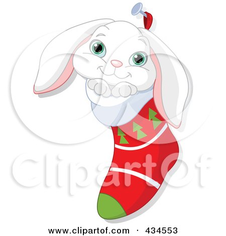 Royalty-Free (RF) Clipart Illustration of a Cute White Rabbit In A Christmas Stocking by Pushkin