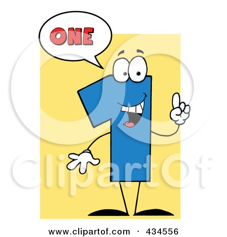 Royalty-Free (RF) Clipart Illustration of a Number One Character With A Word Balloon Over Yellow by Hit Toon