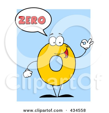 Royalty-Free (RF) Clipart Illustration of a Number Zero Character With A Word Balloon Over Blue by Hit Toon