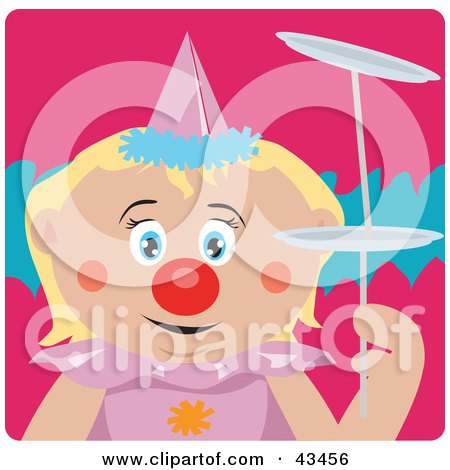 Clipart Illustration of a Caucasian Girl Clown Doing A Balancing Act by Dennis Holmes Designs