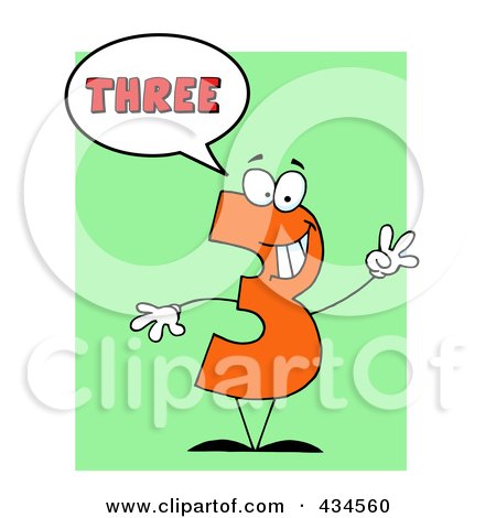 Royalty-Free (RF) Clipart Illustration of a Number Three Character With A Word Balloon Over Green by Hit Toon