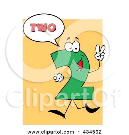 Royalty-Free (RF) Clipart Illustration of a Number Two Character With A Word Balloon Over Orange by Hit Toon