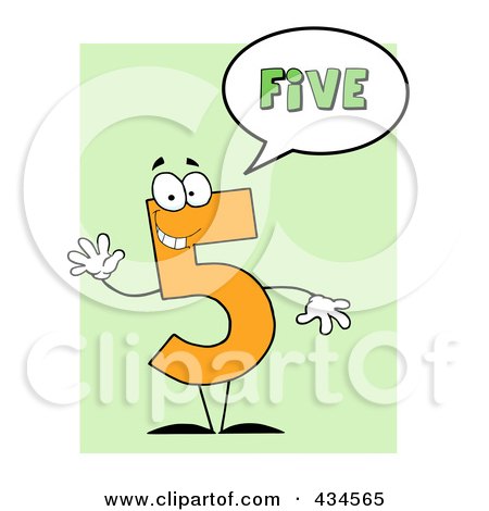 Royalty-Free (RF) Clipart Illustration of a Number Five Character With A Word Balloon Over Green by Hit Toon