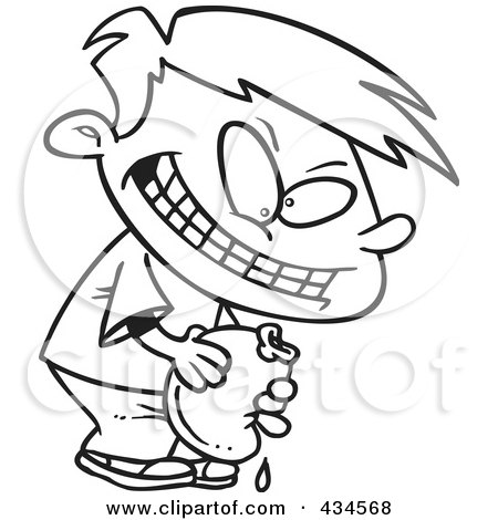 Royalty-Free (RF) Clipart Illustration of a Line Art Design Of An Evil Boy Holding A Water Balloon by toonaday