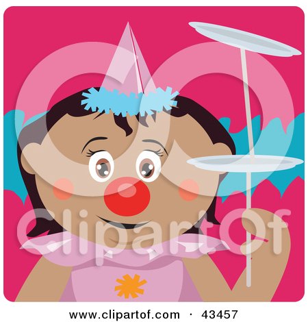 Clipart Illustration of a Hispanic Girl Clown Doing A Balancing Act by Dennis Holmes Designs