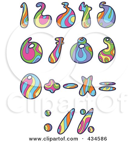 Royalty-Free (RF) Clipart Illustration of a Digital Collage Of Colorful Psychedelic Numbers And Math Symbols by yayayoyo