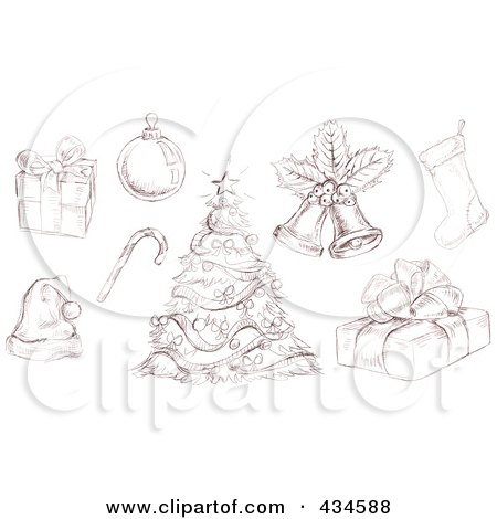 Royalty-Free (RF) Clipart Illustration of a Digital Collage Of Sketched Christmas Doodles by yayayoyo