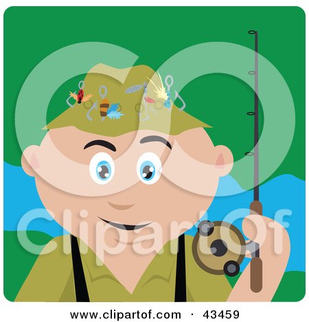 Clipart Illustration of a Caucasian Man Fishing And Holding His Pole by Dennis Holmes Designs
