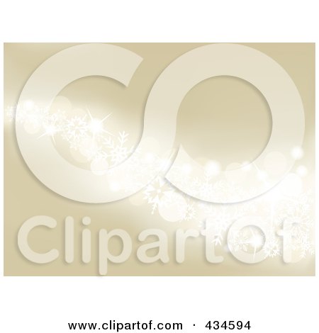 Royalty-Free (RF) Clipart Illustration of a White Wave Of Snowflakes And Glitter Over Gold by yayayoyo