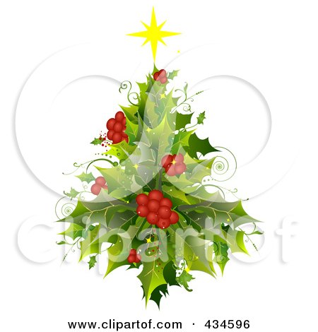 Royalty-Free (RF) Clipart Illustration of a Holly Christmas Tree by BNP Design Studio