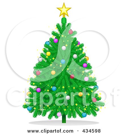 Royalty-Free (RF) Clipart Illustration of a Plump Christmas Tree With Colorful Baubles by BNP Design Studio