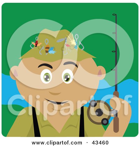 Clipart Illustration of a Latin American Man Fishing And Holding His Pole by Dennis Holmes Designs