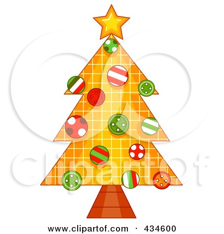 Royalty-Free (RF) Clipart Illustration of a Grid Christmas Tree With Buttons by BNP Design Studio