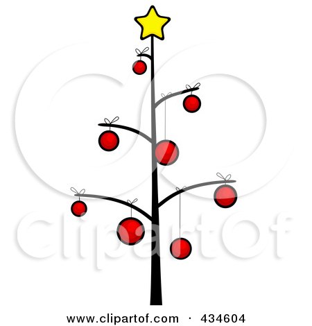 Royalty-Free (RF) Clipart Illustration of a Scrawny Christmas Tree With Red Baubles And A Yellow Star by BNP Design Studio