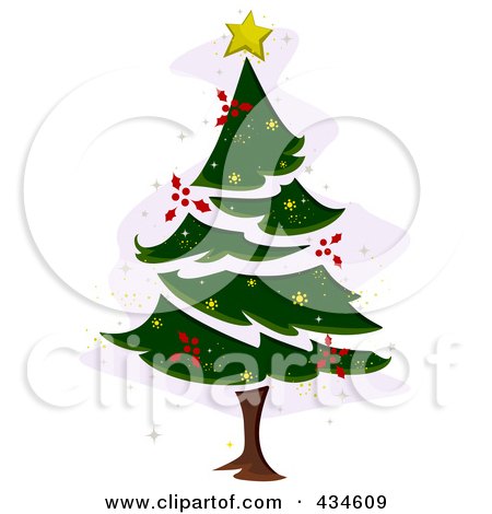 Royalty-Free (RF) Clipart Illustration of a Christmas Tree With Holly by BNP Design Studio