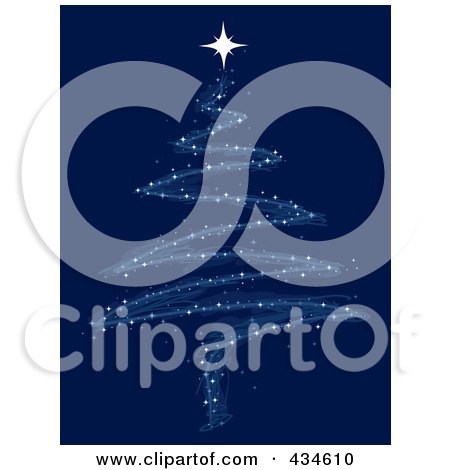 Royalty-Free (RF) Clipart Illustration of a Scribble Star Christmas Tree On Blue by BNP Design Studio