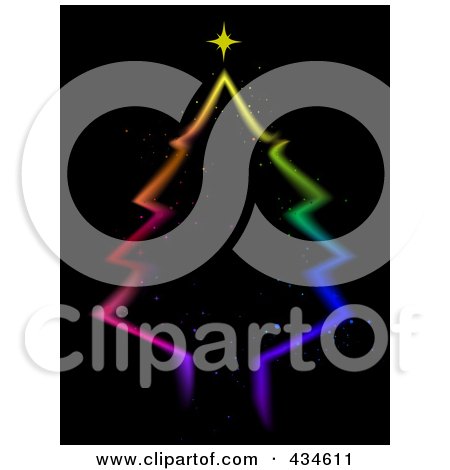 Royalty-Free (RF) Clipart Illustration of a Christmas Tree Of Colorful Lights Over A Black Sky by BNP Design Studio