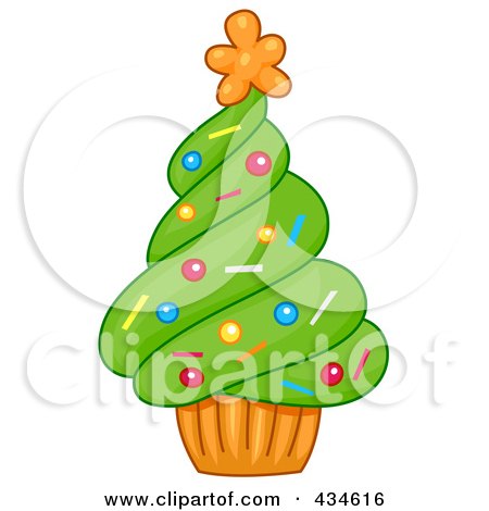 Royalty-Free (RF) Clipart Illustration of a Cupcake Christmas Tree by BNP Design Studio