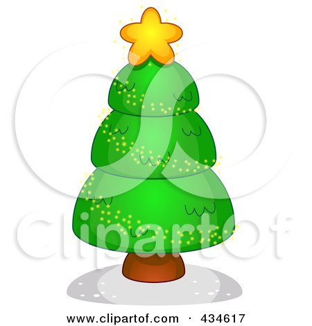 Royalty-Free (RF) Clipart Illustration of a Plump Green Christmas Tree With Yellow Garland by BNP Design Studio