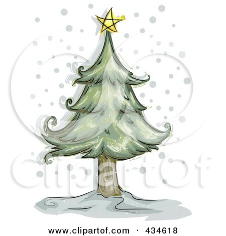 Royalty-Free (RF) Clipart Illustration of a Sketched Christmas Tree In The Snow by BNP Design Studio