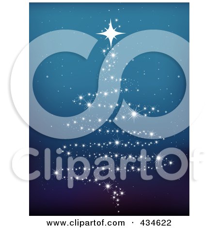 Royalty-Free (RF) Clipart Illustration of a Sparkly Star Christmas Tree On Gradient Blue by BNP Design Studio