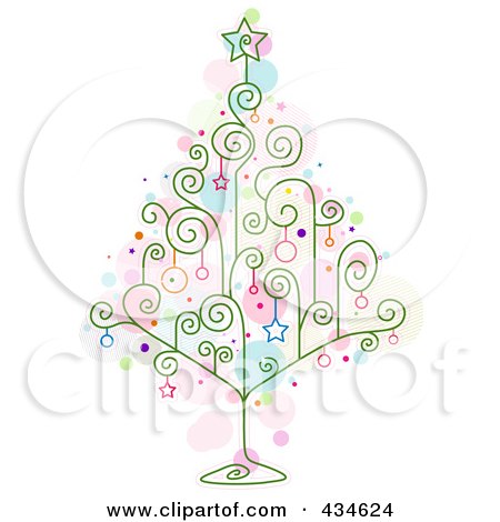 Royalty-Free (RF) Clipart Illustration of a Wire Swirl Christmas Tree With Star Ornaments by BNP Design Studio