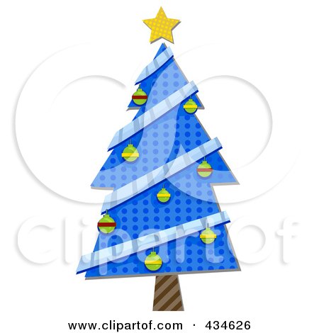 Royalty-Free (RF) Clipart Illustration of a Blue Wrapping Paper Christmas Tree by BNP Design Studio
