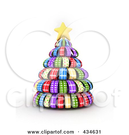 Royalty-Free (RF) Clipart Illustration of a Patterned Ribbon Christmas Tree by BNP Design Studio