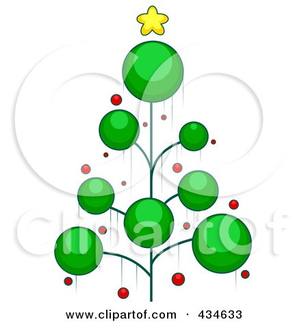Royalty-Free (RF) Clipart Illustration of a Wire Christmas Tree With Circle Foilage And Red Baubles by BNP Design Studio
