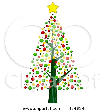 Royalty-Free (RF) Clipart Illustration of a Bare Christmas Tree With Colorful Baubles by BNP Design Studio