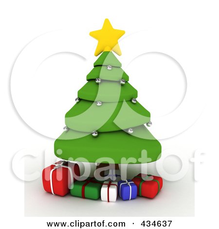 Royalty-Free (RF) Clipart Illustration of a 3d Christmas Tree Wth Gifts by BNP Design Studio