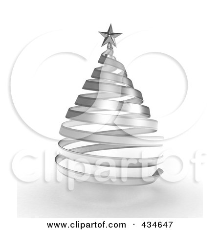 Royalty-Free (RF) Clipart Illustration of a 3d Silver Ribbon Spiral Christmas Tree  by BNP Design Studio