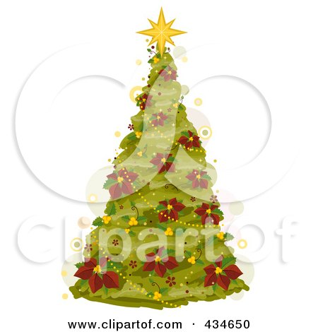 Royalty-Free (RF) Clipart Illustration of a Poinsettia Adorned Christmas Tree by BNP Design Studio