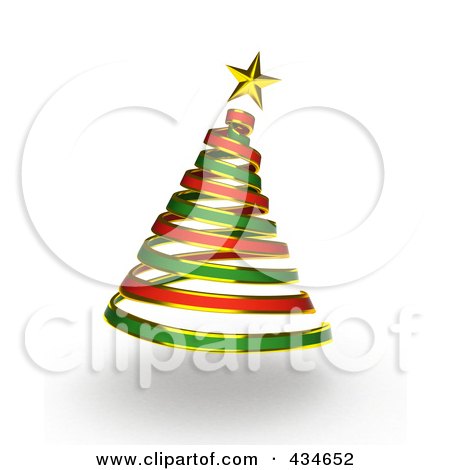 Royalty-Free (RF) Clipart Illustration of a 3d Red And Green Ribbon Spiral Christmas Tree  by BNP Design Studio