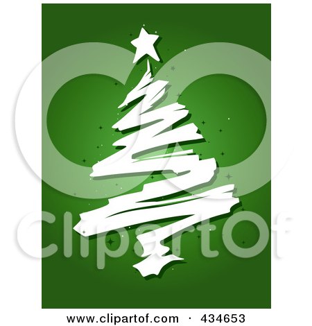 Royalty-Free (RF) Clipart Illustration of a White Scribble Christmas Tree On Green by BNP Design Studio