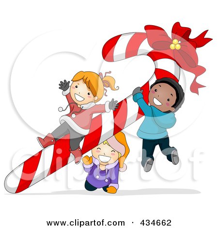 Royalty-Free (RF) Clipart Illustration of Diverse Christmas Kids Playing On A Giant Candy Cane by BNP Design Studio