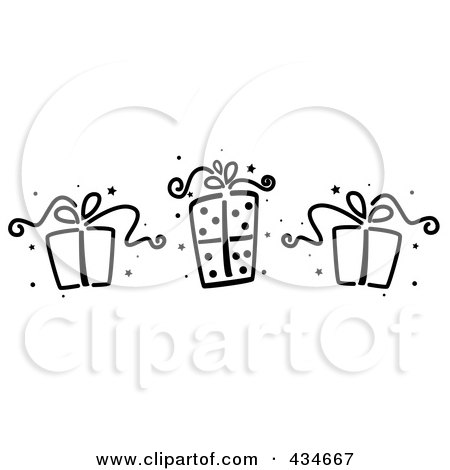 Royalty-Free (RF) Clipart Illustration of a Digital Collage Of Black And White Stenciled Gifts by BNP Design Studio