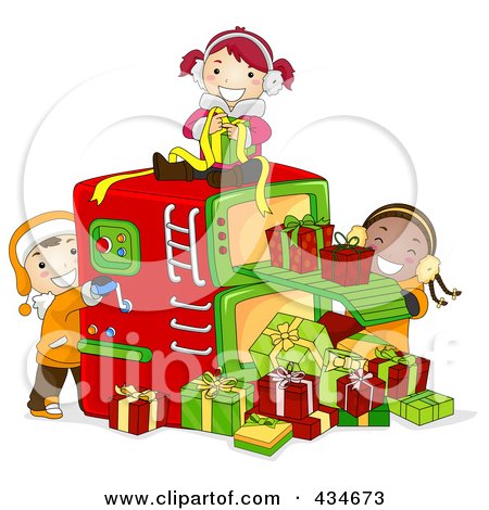 Royalty-Free (RF) Clipart Illustration of Christmas Kids Working In A Gift Factory by BNP Design Studio