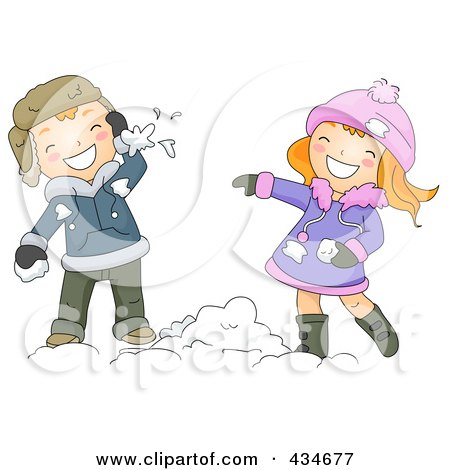 Royalty-Free (RF) Clipart Illustration of a Winter Boy And Girl Throwing Snow Balls by BNP Design Studio