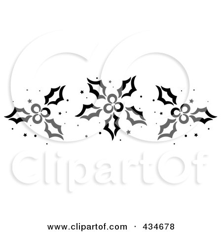 Royalty-Free (RF) Clipart Illustration of a Digital Collage Of Black And White Stenciled Christmas Holly by BNP Design Studio