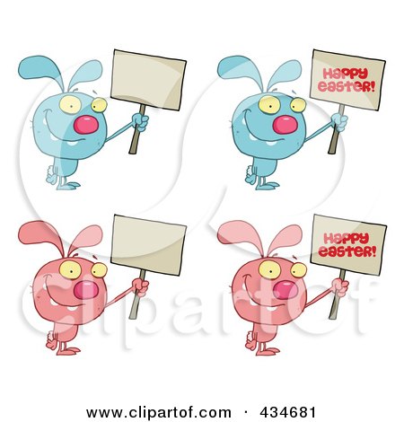 Royalty-Free (RF) Clipart Illustration of a Digital Collage Of Four Easter Rabbits And Signs by Hit Toon