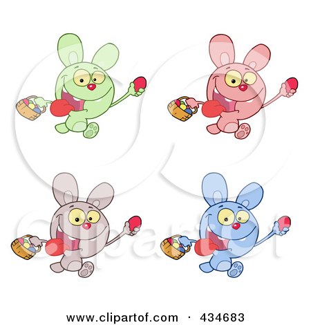 Royalty-Free (RF) Clipart Illustration of a Digital Collage Of Four Bunnies With Easter Eggs by Hit Toon