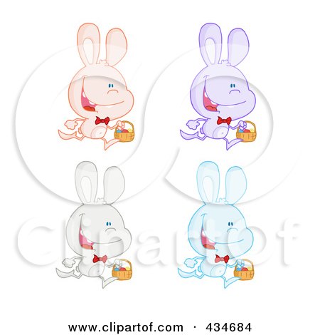 Royalty-Free (RF) Clipart Illustration of a Digital Collage Of A Digital Collage Of Easter Bunnies With Baskets by Hit Toon