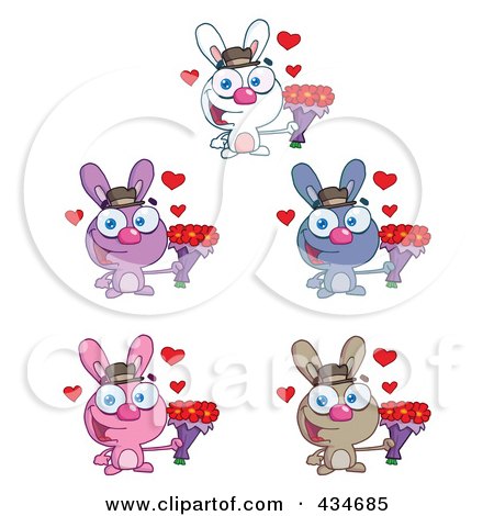 Royalty-Free (RF) Clipart Illustration of a Digital Collage Of Five Rabbits With Flowers by Hit Toon