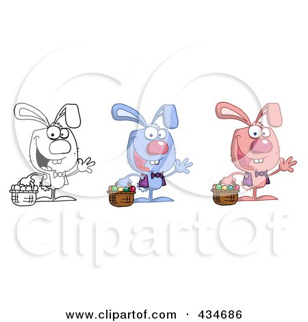 Royalty-Free (RF) Clipart Illustration of a Digital Collage Of Three Rabbits With Easter Baskets by Hit Toon