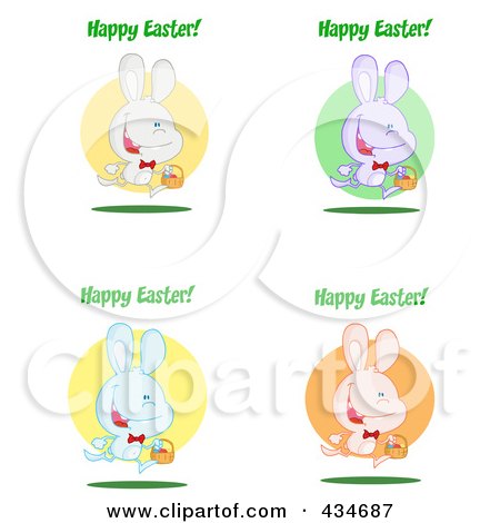 Royalty-Free (RF) Clipart Illustration of a Digital Collage Of Colorful Rabbits With Happy Easter Greetings by Hit Toon