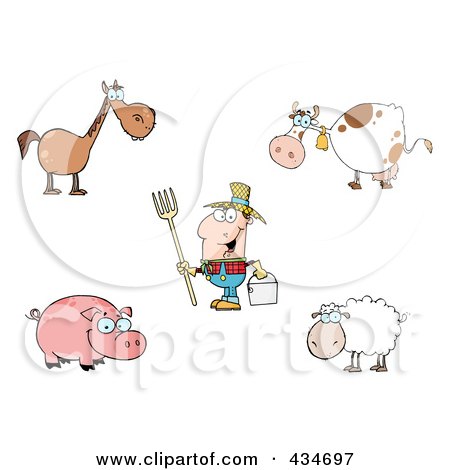 Royalty-Free (RF) Clipart Illustration of a Digital Collage Of Farm Animals And A Farmer by Hit Toon